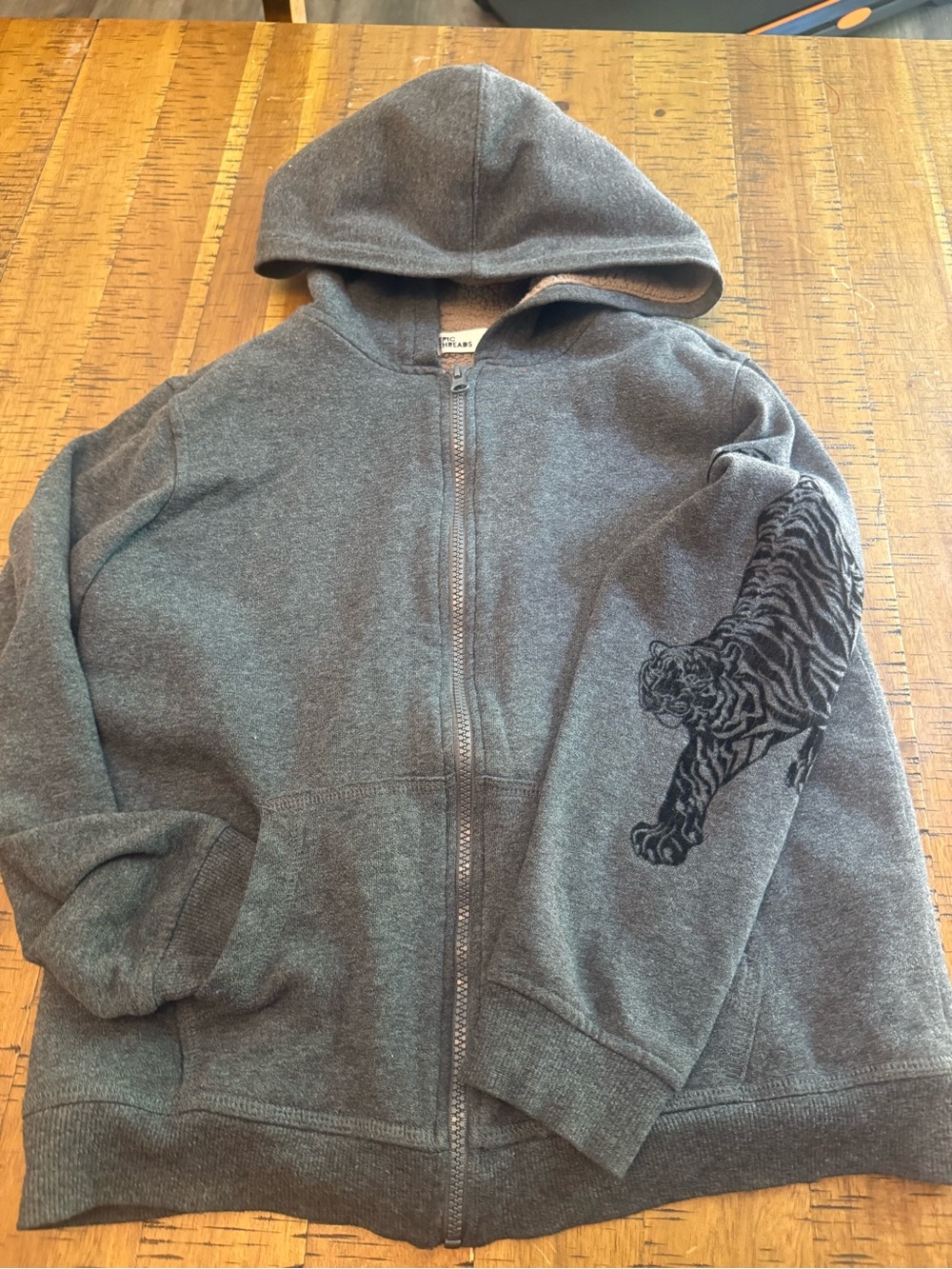 Epic Threads Medium Gray Zip-Up Hoodie with Tiger Sleeve Graphic